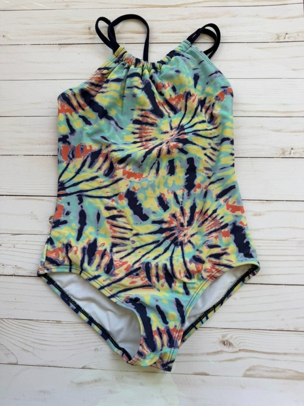 KAMU Tween Girls One-Piece Swimsuit | Size 10 | Tropical Tie-Dye Print